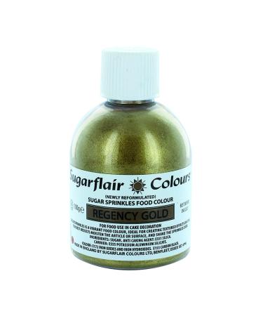 Sugarflair Sugar Sprinkles - Regency Gold - E171 Free - Colourful Cake Decorations Sprinkle Some Fun With Vibrant Edible Glittering Sugar Pieces For Cupcakes Cakes and Desserts - 100g