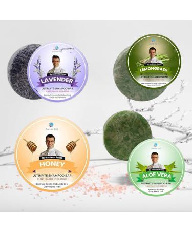 Areton Pack of 4 Solid Shampoo Bars Jasmine Lavender Honey | Natural Organic Vegan Sulfate-Free Eco-Friendly | Soothing Cleansing Hydrating for Oily Hair Long-Lasting