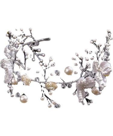Flower Bridal Hair Accessories Bride girl Hand Knitting Wedding Hair Accessories Pearl headband for Weddings Banquets and Parties (Silver Leaf) - Buy Online on GoSupps.com