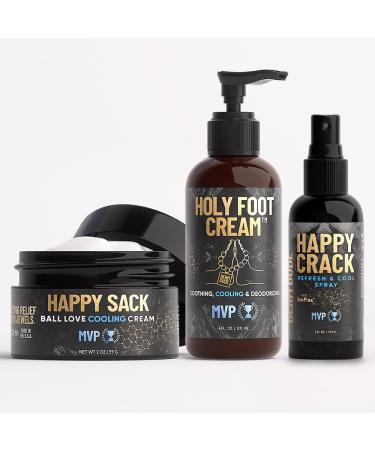 Derm Dude Happy Sack Happy Crack & Holy Foot Cream Set | Perfect Valentines Day Gifts for Him | Includes Ball Deodorant Butt Deodorant & Foot Cream | Odor Control w/Natural Ingredients - MVP Scent