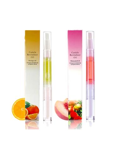 Cuticle Oil Pens for Nail Care Natural Cuticle Oil Pens 2Pcs Nail Oil for Manicure Pedicure Nourish Nail Cracking and Dry Nail Repair Treatment Orange & Peach