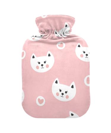 Cute Cats Hearts Hot Water Bottle with Cover Hot Water Bottles for Pain Relief Water Heating Pad Heating Bottles for Headaches 1L