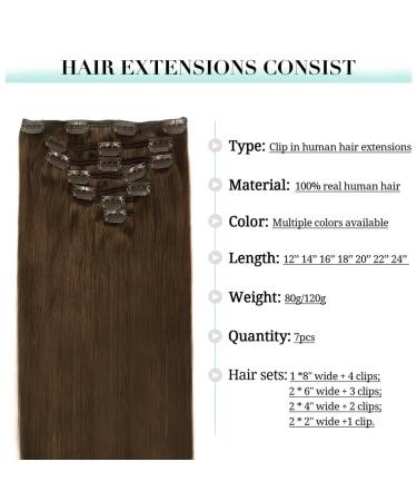 Doores Clip-In Extensions | 20 Inch Chocolate Brown Real Hair - 7 Piece 120g Remy Human Hair Extensions for Thick Natural Look - Buy Online on GoSupps.com