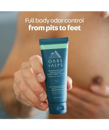 Oars + Alps Whole Body Deodorant Cream For Men - Multi-Action Odor Defense - Aluminum Free Baking Soda Free Anti-Chafe - 2.5 Ounce Tube - Eucalyptus Spearmint - Buy Online on GoSupps.com