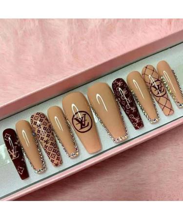 24 pcs Press on Nails medium Fake nails  Designs Stick on Nails for Women and Girls Reusable to Fit Any Size Z412