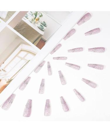 Brishow Coffin Artificial Nails - Long Flame Glitter Press-On Ballerina Acrylics - 24 Pieces for Women & Girls | International Shipping Available - Buy Online on GoSupps.com