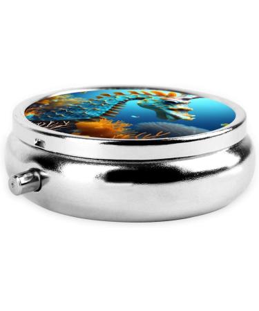 Blue Seahorse Round Pill Box | 3 Compartment Organizer | Portable Travel Medication Case - Buy Online on GoSupps.com