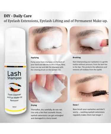 Eyelash Shampoo for Extensions - Micelle Foam Cleaner with Wild Rose | 50ml - Eyelash Care Makeup & Eyelid Cleaner with Brush - Buy Online on GoSupps.com