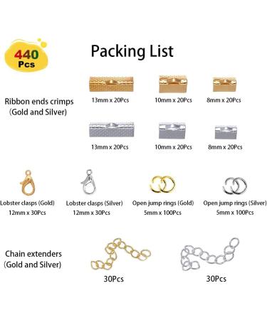 EuTengHao 440Pcs Ribbon Bracelet Kit - Jewelry Findings Supplies with Ribbon Ends, Lobster Clasps, Jump Rings - Gold and Silver - Buy Online on GoSupps.com