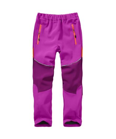 Toomett Boys Snow Waterproof Hiking Pants,Girls Kids ski Outdoor Fleece-Lined Soft Shell Insulated Winter Pants 1510,Rose-XL(14-16 Years)