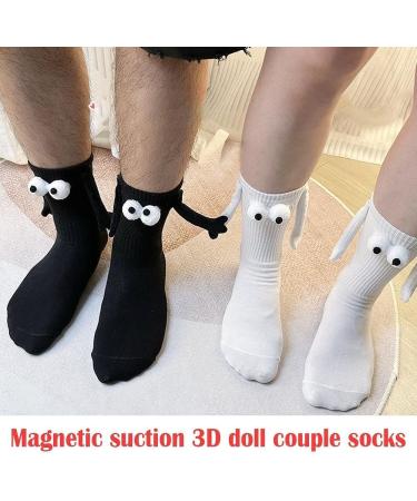 Magnetic Suction 3D Couple Holding Hands Socks - Funny Mid-Tube Cute Gifts for Women & Men - Black, One Size - Buy Online on GoSupps.com