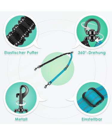 Buy NASJAC Double Dog Leash - No Tangle 360 Rotatable Adjustable Bungee Reflective Leash for Small Medium & Large Dogs - 2-Color Black & Aquamarine - Buy Online on GoSupps.com