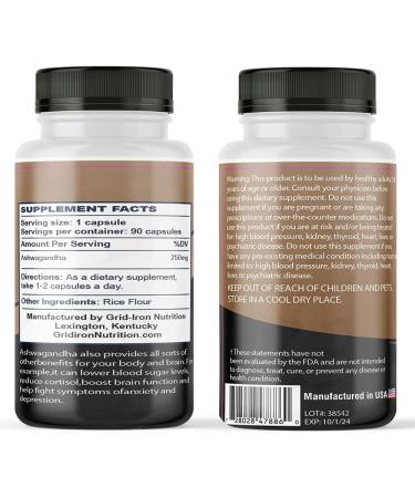 GRID-IRON NUTRITION Ashwagandha 750mg High Potency Fast Absorption - Promotes Positive Mood & Healthy Immunity - 90 Count, One Month Supply - Buy Online on GoSupps.com