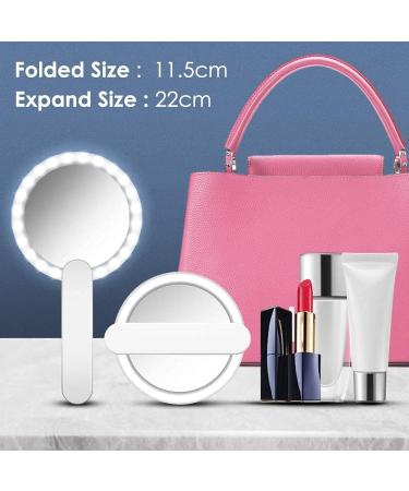 Socueny Mini Travel Portable Makeup Vanity Mirror with 10X Magnifying Ring LED Fill Lights Handheld Folding Pocket Mirror 4 Inch - Buy Online on GoSupps.com