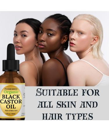 Organic Black Castor Oil - 100% Pure Cold-Pressed Hair Growth Oil for Thicker Hair Eyelashes & Eyebrows - Hexane-Free Natural Treatment with Scalp Massager - 4 fl oz - Buy Online on GoSupps.com