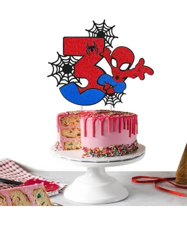 Spider Superhero 3rd Birthday Cake Topper for Boys Girls - Large Size Double Sided Glitter Spider Cake Topper - Buy Online on GoSupps.com