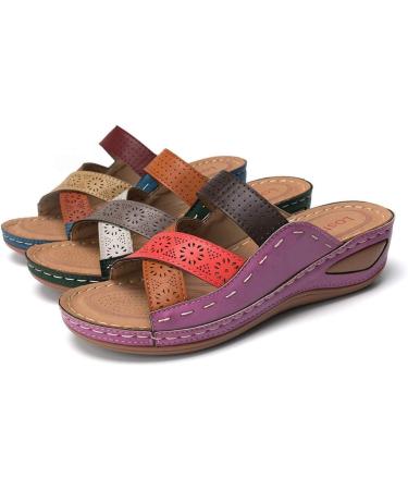 Buy Women's Wedge Heel Open Toe Sandals - Summer Peep-Toe Flip-Flops in Blue (Size 38/40 EU) - Stylish Synthetic Leather Footwear - Buy Online on GoSupps.com