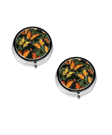 Heaps of Orange Monarch Butterflies Printed Mini Round Pill Box Pill Box 3 Compartment Medicine Pill Case Pill Organizer Travel Pillbox Portable Pill Box for Pocket Home Office Use