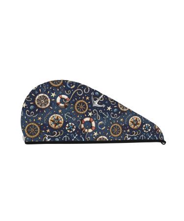 Nautical Microfiber Hair Towel Soft Super Absorbent Hair Towel Wrap for Women Coral Velvet Quick Dry Hair Cap for Long Curly and Thick Hair