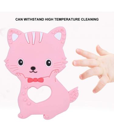 Shop Durable Baby Teether - Silicone Cat Shaped Teething Ring for Toddlers | Pink - Safe & Easy to Clean - Buy Online on GoSupps.com