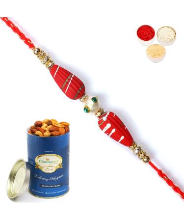 Ghasitaram Gifts Rakhi for Brother Rakhis Online - RM- 711 Premium Rakhi with 100 GMS of Dryfruits Mix Can