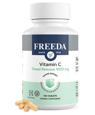 FREEDA Timed Release Vitamin C 1000mg Slow-Release for All-Day Immune & Antioxidant Support Gentle on Stomach Kosher & Vegan High-Absorption Tablets (100 Tablets) 100 Count (Pack of 1)