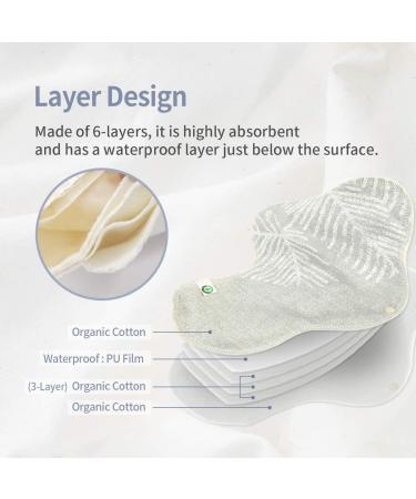 Organic Reusable Cotton Menstrual Pads - FDA Registered - Leaf Pattern Night Pad with Wings - 3 Pack - Buy Online on GoSupps.com