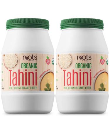 Roots Circle USDA Organic Tahini Paste | 100% Pure Creamy Ground Sesame Seed Paste for Hummus, Tahini Sauce & Dressing | Vegan, Kosher, Non-GMO, Gluten & Peanut-Free, Keto-Friendly | 2 Pack
