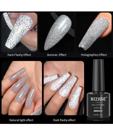 MIZHSE Reflective Glitter Gel Polish Set - Silver Colorful Glitter | Christmas Nail Art Varnish Manicure Kit for Beginners | Soak Off LED Lamp Included - Buy Online on GoSupps.com