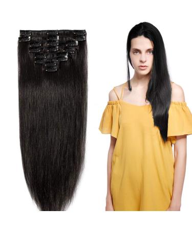 Clip In Extensions Real Hair Remy Hair Extension Real Hair Thin 8 Wefts 18 Clips 55cm - 75g - (#1B Natural Black)
