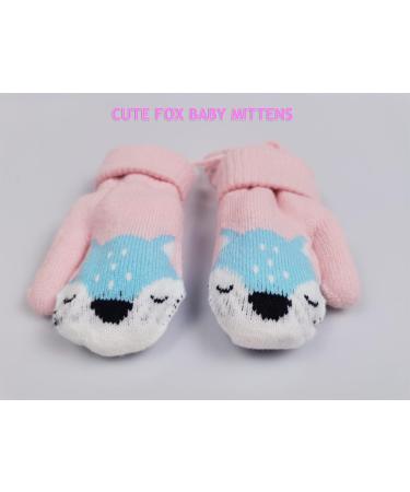 iEasey Cute Baby Winter Knitted Warm Mittens On String 0-3 Years | Infant Toddler Fox Gloves | Thick Fleece Lined | Thermal Ski Snow Gloves | Hand Warmer for Baby Girls Boys | Xmas Gift - Pink - Buy Online on GoSupps.com