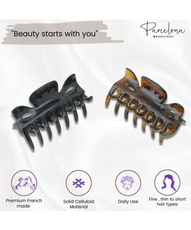 Parcelona French Classic Small 2.5 Celluloid Hair Claw Set of 2 - No Slip Grip, Made in France (Shell/Black) - Buy Online on GoSupps.com
