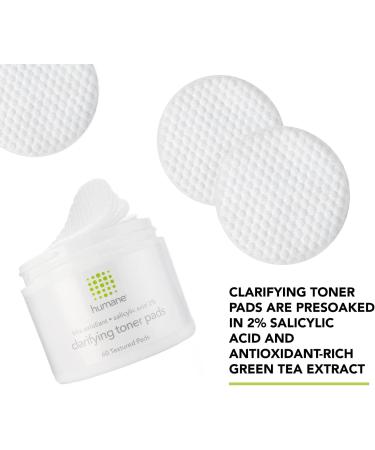 Humane Clarifying Toner Pads - 2% BHA Salicylic Acid Exfoliator - Pore Minimizer for All Skin Types - Removes Oil, Dead Skin, Grime - 4 oz - Buy Online on GoSupps.com