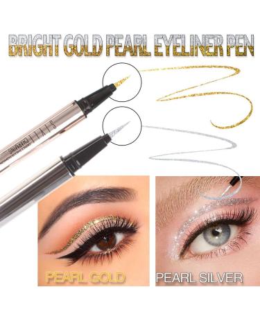 Glitter Liquid Eyeliner Pen Set - Silver & Gold Sparkle Makeup, Waterproof, Long Lasting - 2Pcs Metallic Satin Finish Eye Liner Duo - Buy Online on GoSupps.com