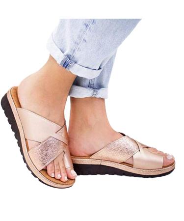 Summer Bunion Corrector Sandals Foot Correction Sandals Women Pu Leather Open Toe for Pain Relief Hallux Valgus Bunion Symptoms(Champagne 5.5) 5.5 Champagne