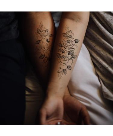 Oottati 10 Sheets Waterproof Temporary Tattoo Stickers - 3D Black Branch Rose Peony Flower Design for Parties & Events - Buy Online on GoSupps.com