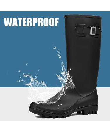 DKSUKO Women's Tall Waterproof Rubber Rain Boots - Size 9 Matte Black - Buy Online on GoSupps.com