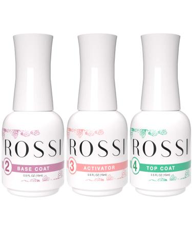 ROSSI 3 Pcs Dip Powder Liquid Set 15ml/0.5oz Acrylic Dipping Powder System Essential Set with Base Coat/Top Coat/Activator No Nail Lamp Needed