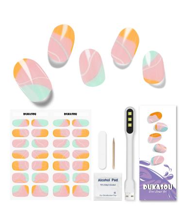 DUKASOU Semi Cured Gel Nail Strips  28pcs Real Nail Polish Art Stickers/Wraps with UV/LED Light  Includes Prep Pads  Nail File & Wood Stick  Sticker Nails for Women Girls Kids Diy Decorations Birthday Party Favor Gifts(N...
