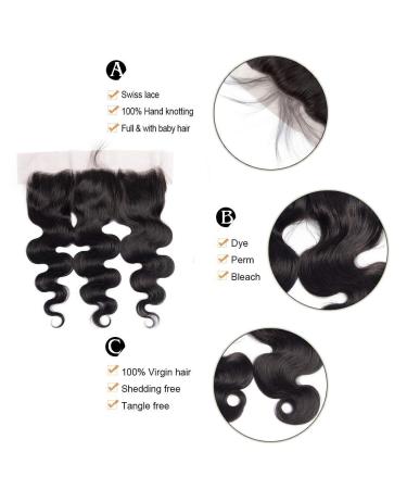 14 Brazilian Body Wave Human Hair Lace Frontal Closure - Free Part Pre Plucked - Natural Black 14 Inch - Buy Online on GoSupps.com