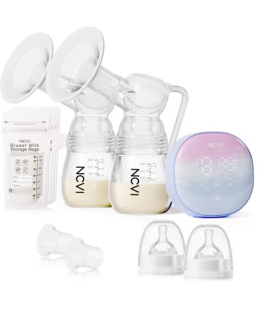 NCVI Double Electric Breast Pump Breast Pump Electric 8122 with 4 Modes 9 Levels Breastfeeding Pump with 21/24mm Flanges Rechargeable Milk Pump Ultra-Quiet for Home & Travel LED Touchscreen Blue