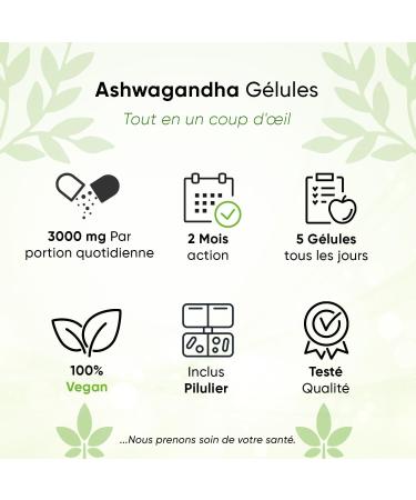 Ashwagandha 365 Capsules | Daily Serving 3000mg | Pill Box Included | Indian Sleeping Berry | High Dosed | Vegan | Pure Vegetable No Additives - Buy Online on GoSupps.com