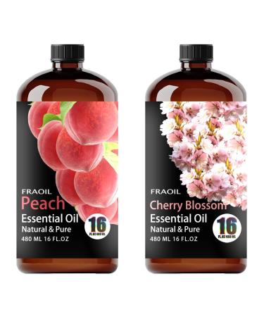 Peach Essential Oil 16 Fl Oz and Cherry Blossom Essential Oil 16 Fl Oz for Diffuser Humidifier Yoga Cleaning DIY Candle Soap Making Perfume Gift for Essential Oils