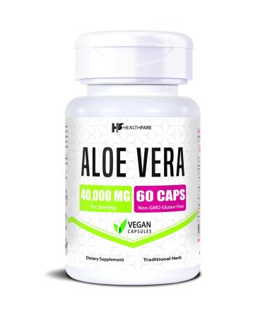 Healthfare Aloe Vera Capsules 40 000mg | 60 Vegan Pills | Inner Leaf Aloe Vera Extract Supplement | Gut Health & Digestive Support | Non-GMO Gluten-Free | Made in USA
