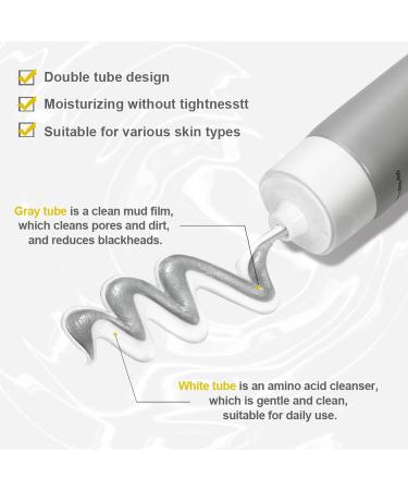 Amino Acid White Mud Facial Cleanser - Dual-Tube Facial Cleanser with Cleansing Mud & Gentle Foam 2-in-1 Blackhead Remover & Makeup Remover for All Skin Types 3.53 Oz Grey - Buy Online on GoSupps.com