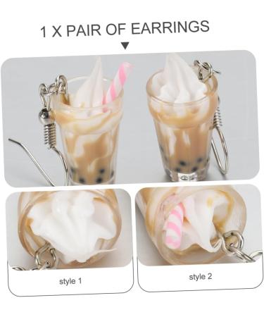 1 Pair Milk Tea Cup Earrings Jewelry for Girls Funny Earrings Girl Earrings Cleaner Modeling Miss 4.1x1.2cm As Shown - Buy Online on GoSupps.com
