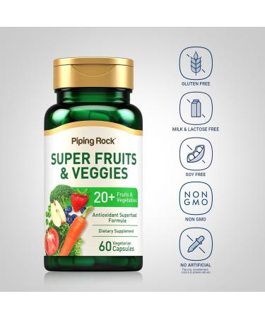 Piping Rock Fruits and Veggies Supplement | 60 Capsules | Superfood Fruit and Vegetables Vitamins | with Prebiotic Blend | Vegetarian Formula | Non-GMO Gluten Free 60 Count (Pack of 1) - Buy Online on GoSupps.com