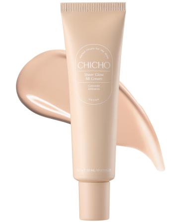 CHICHO Sheer Glow BB Cream 93% Herbal Base Chamomile Flower - Korean Makeup Redness Coverage for Acne Prone Sensitive Skin Vegan Non-Comedogenic Pore Concealer 1.01 fl.oz.