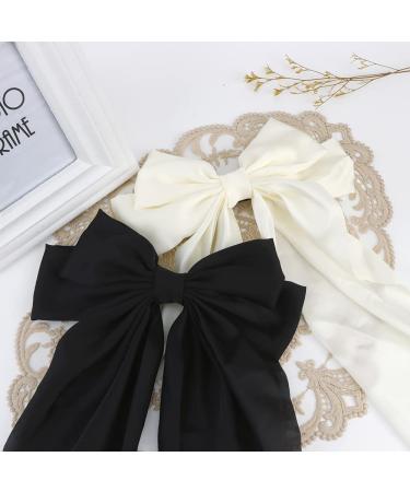 ATODEN Silky Satin Hair Bows 2 Pcs - Oversized Black & White Hair Ribbons for Women - Buy Online on GoSupps.com