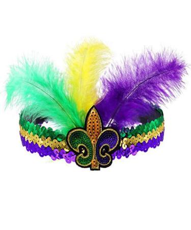 Mardi Gras Feather Headband Sequins Glitter Hair Band for Adult Women Men TSFD14 (Purple)